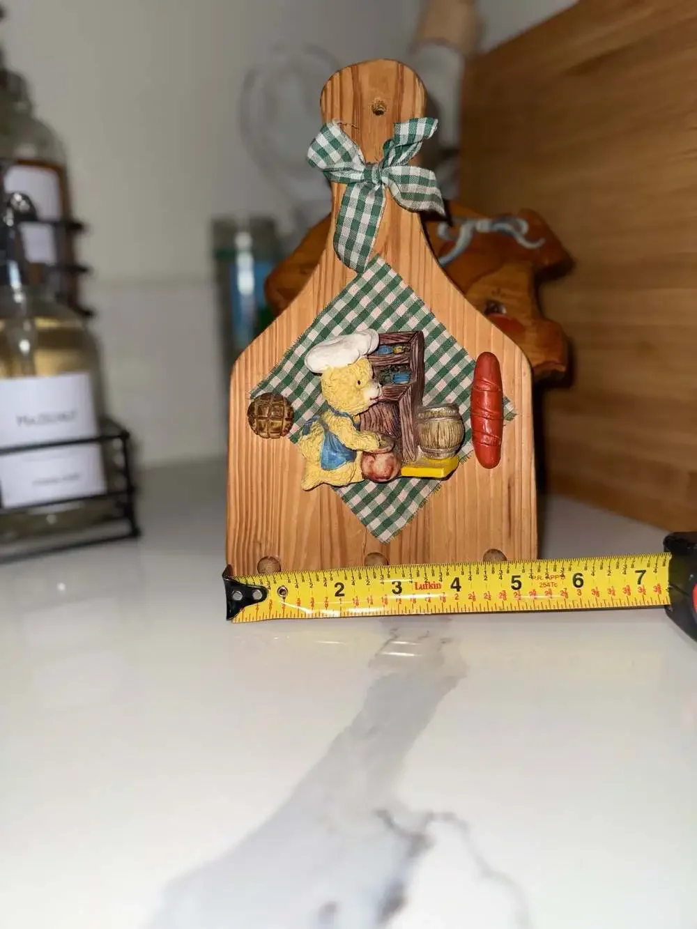 Vintage Wooden Decorative Cutting Board Wall Hanging with Teddy Bear Chef
